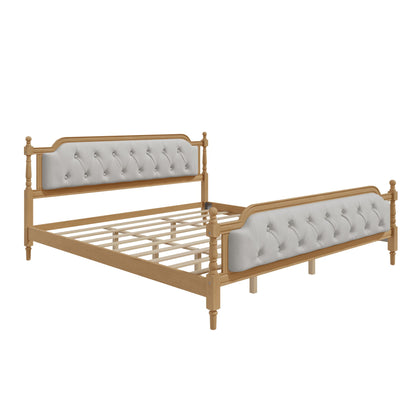 Traditional Style Solid Bed Frame With Upholstered Tufted Headboard, No Box Spring Needed - The Sleep Loft - Online Mattress Showroom NYC