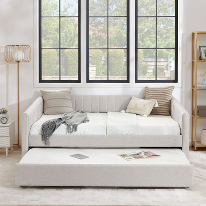 Upholstered Daybed With Trundle With Vertical Stripes - The Sleep Loft - Online Mattress Showroom NYC