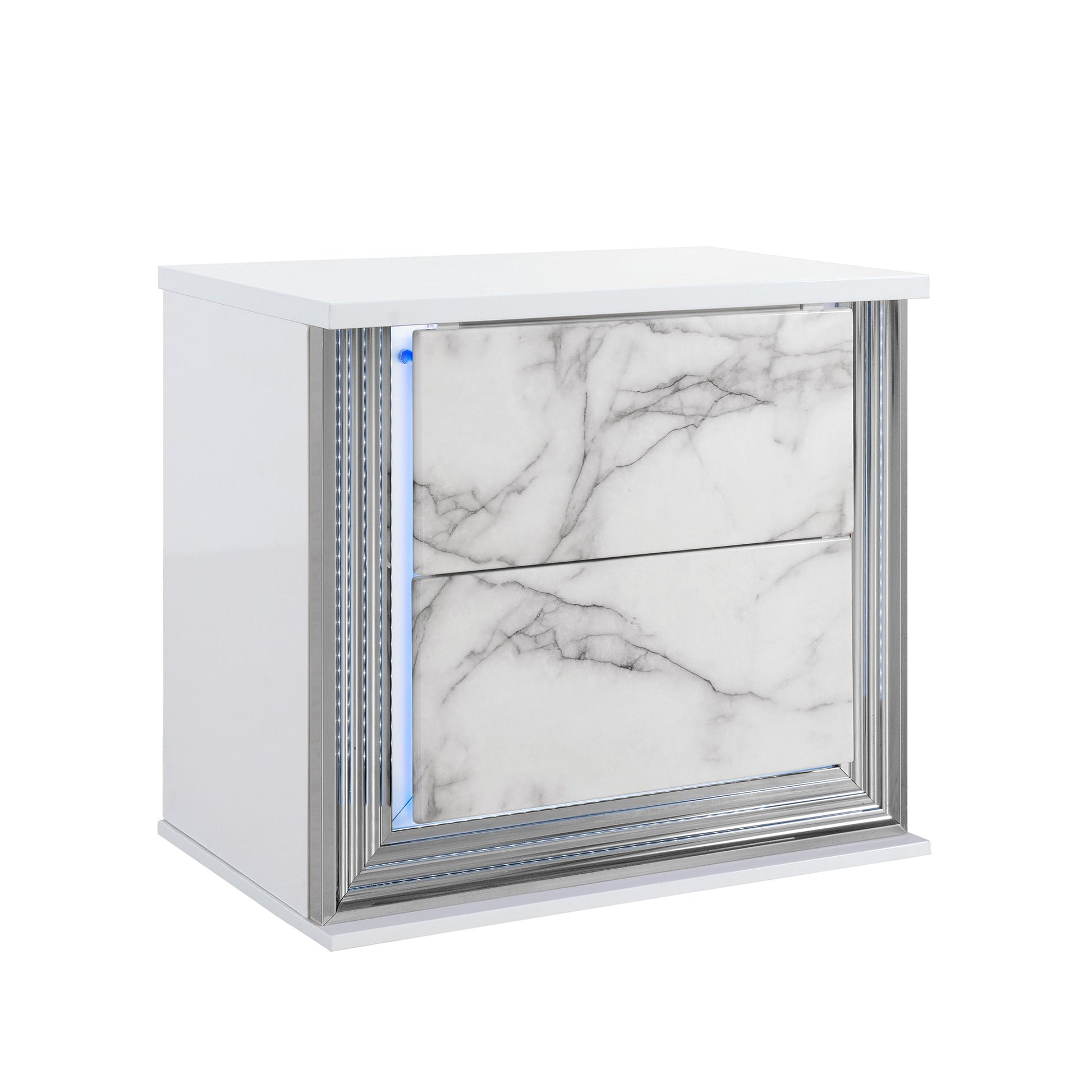 Moon - Marble Nightstand With LED - White - The Sleep Loft - Online Mattress Showroom NYC