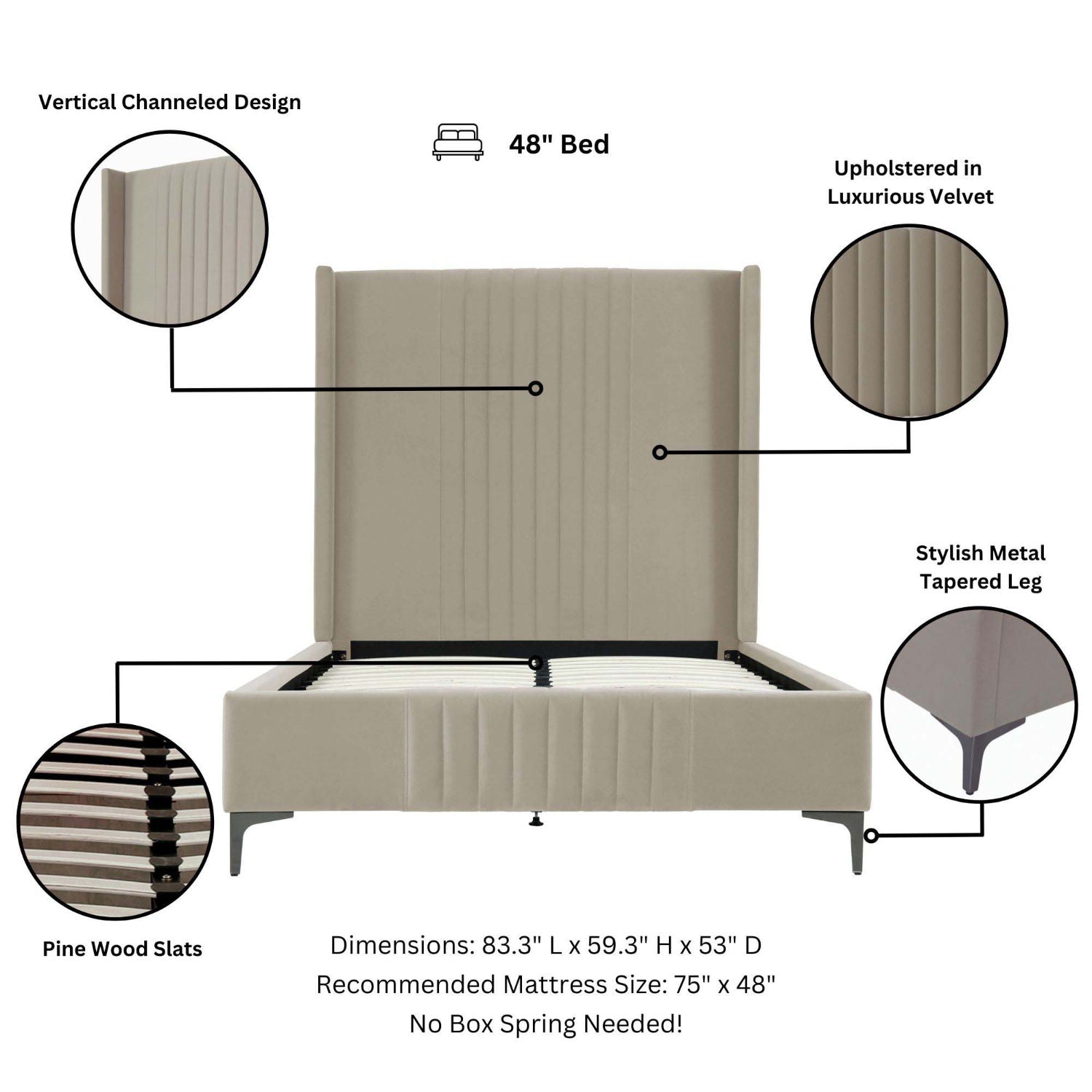 Promenade - Bed With Upholstered Headboard And Slats - The Sleep Loft - Online Mattress Showroom NYC