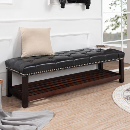 Bedroom End Of Bed Bench Tufted Upholstered End Of Bed Bench End Of Bed Entrance Shoe Bench With Nailhead Trim And Shelf Bedroom Upholstered Bench Living Room Shoe Rack Footstool - The Sleep Loft - Online Mattress Showroom NYC