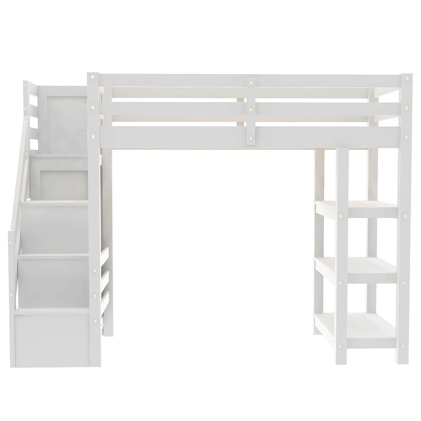 Loft Bed With 4 Layer Shelves, Storage Staircase, Small Wardrobe And LED Light - The Sleep Loft - Online Mattress Showroom NYC