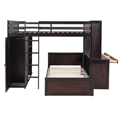 Loft Bed With A Twin Size Standalone Bed, Shelves, Desk, And Wardrobe - The Sleep Loft - Online Mattress Showroom NYC