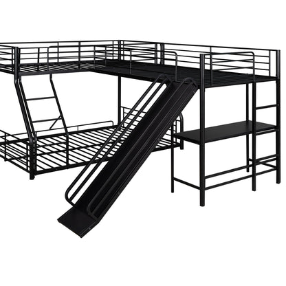 L-Shaped Twin Over Full Bunk Bed With Twin Loft, Built In Desk And Slide - Black - The Sleep Loft - Online Mattress Showroom NYC
