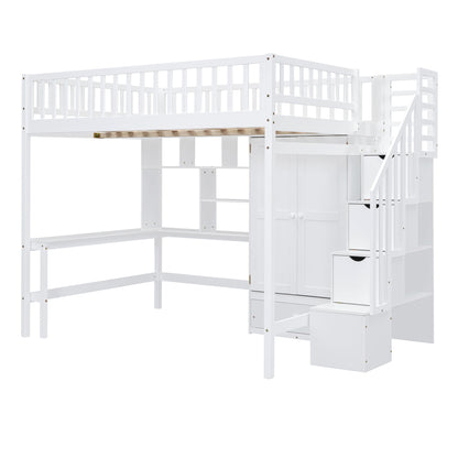 Loft Bed With Bookshelf, Drawers, Desk, And Wardrobe - The Sleep Loft - Online Mattress Showroom NYC