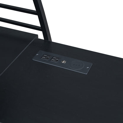Loft Bed With 4 Layers Of Shelves And L-Shaped Desk, Stylish Metal Frame Bed With A Set Of Sockets, USB Ports And And Wireless Charging - The Sleep Loft - Online Mattress Showroom NYC