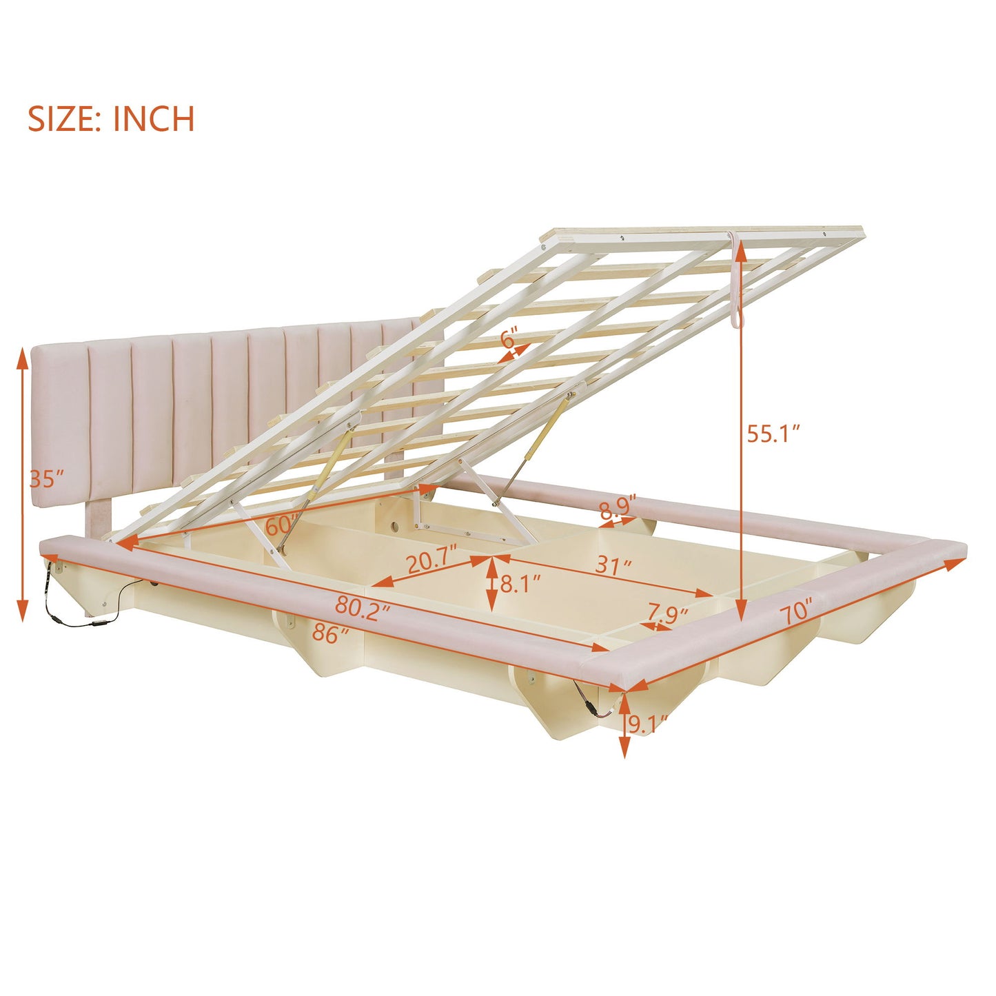 Upholstered Floating Hydrualic Platform Bed With LED Light And USB Port - The Sleep Loft - Online Mattress Showroom NYC