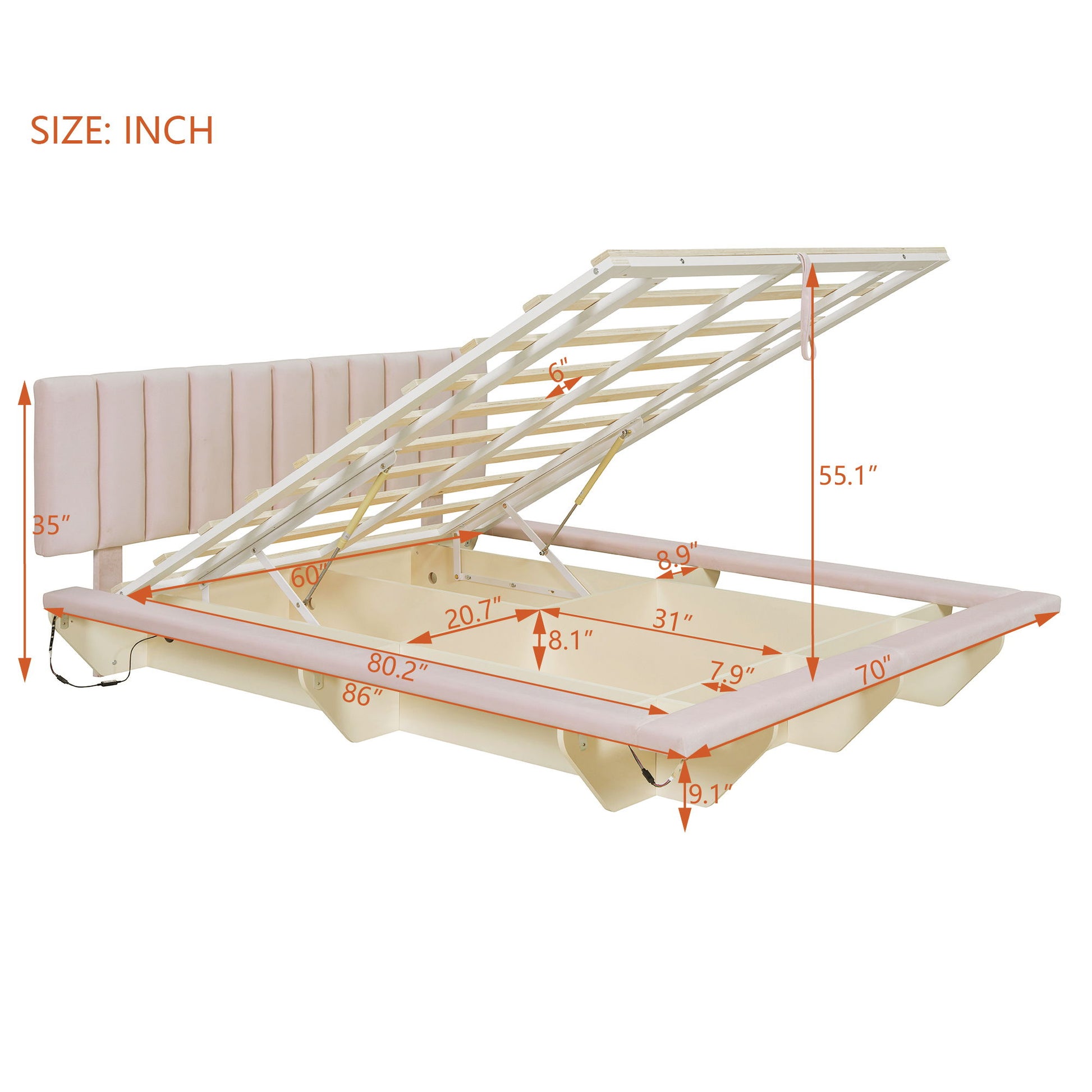 Upholstered Floating Hydrualic Platform Bed With LED Light And USB Port - The Sleep Loft - Online Mattress Showroom NYC