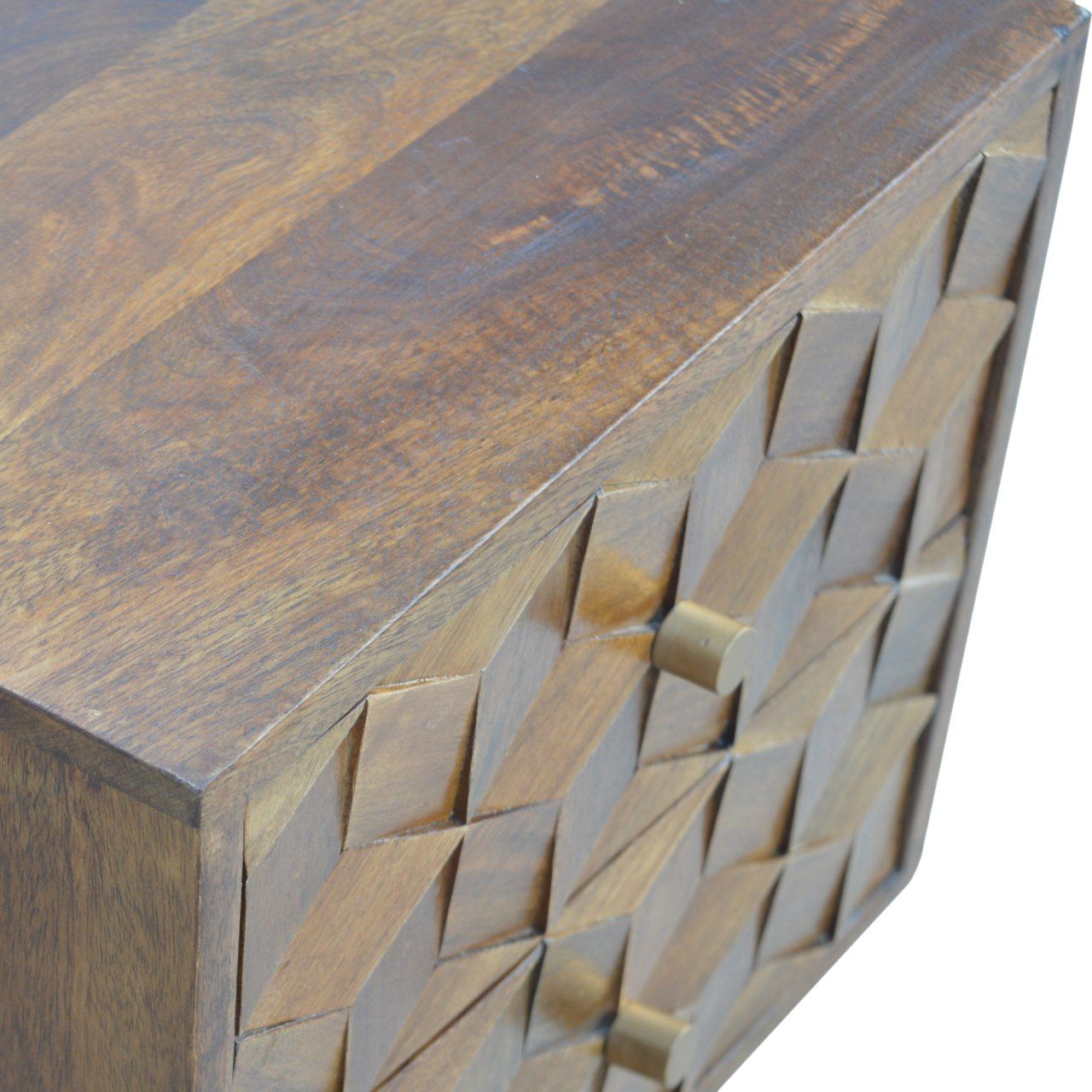 Cube Carved Bedside Table Nightstand - Chestnut - The Sleep Loft - Online Mattress Showroom NYC
