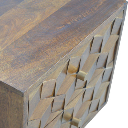 Cube Carved Bedside Table Nightstand - Chestnut - The Sleep Loft - Online Mattress Showroom NYC