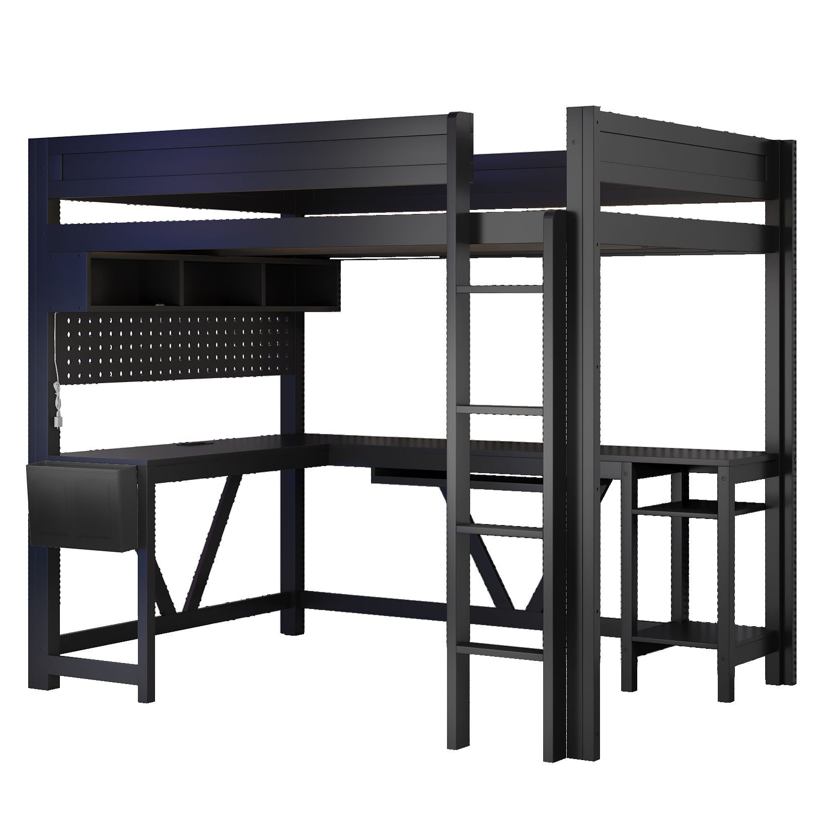 Gaming Loft Bed With Desk, Storage Shelves, LED And Charging Station - The Sleep Loft - Online Mattress Showroom NYC