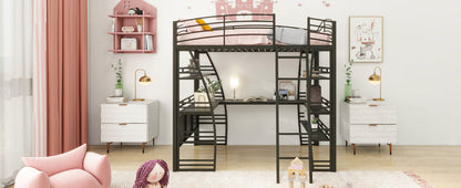 Loft Bed With 4 Layers Of Shelves And L-Shaped Desk, Stylish Metal Frame Bed With A Set Of Sockets, USB Ports And And Wireless Charging - The Sleep Loft - Online Mattress Showroom NYC