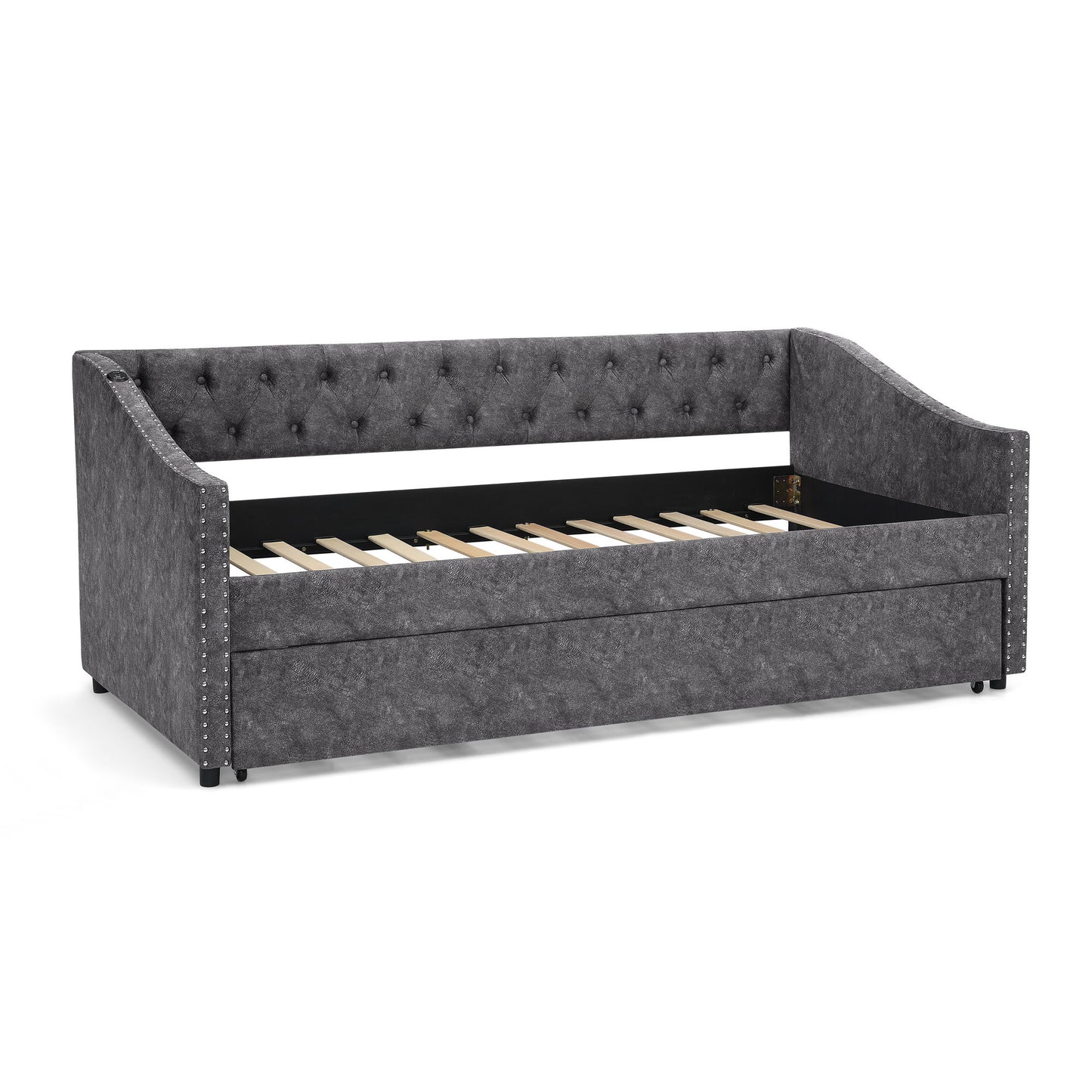 Upholstered Daybed With USB Charging & Pull Out Bed - The Sleep Loft - Online Mattress Showroom NYC