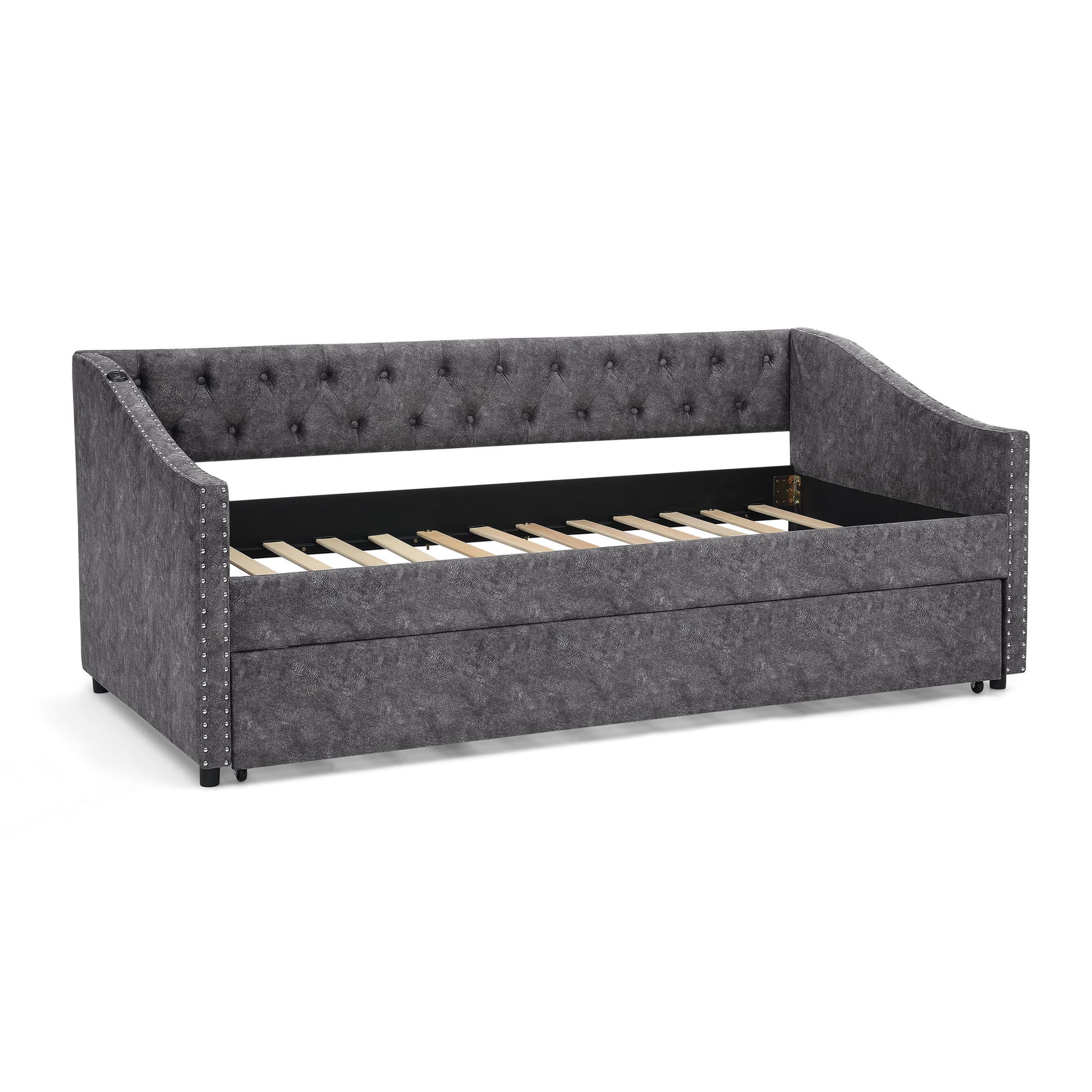 Upholstered Daybed With USB Charging & Pull Out Bed - The Sleep Loft - Online Mattress Showroom NYC