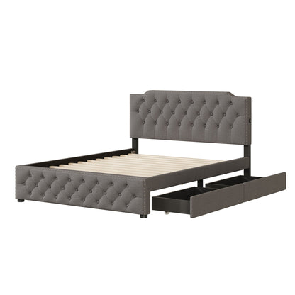 Upholstered Platform Bed With 2 Drawers And 2 Sets Of USB Ports On Each Side, Linen Fabric - The Sleep Loft - Online Mattress Showroom NYC