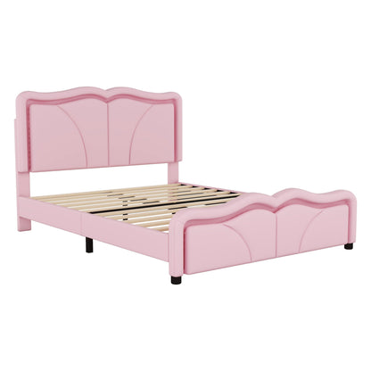 Upholstered Platform Bed & Curve Shaped And Height Adjustable Headboard, LED Light Strips - The Sleep Loft - Online Mattress Showroom NYC