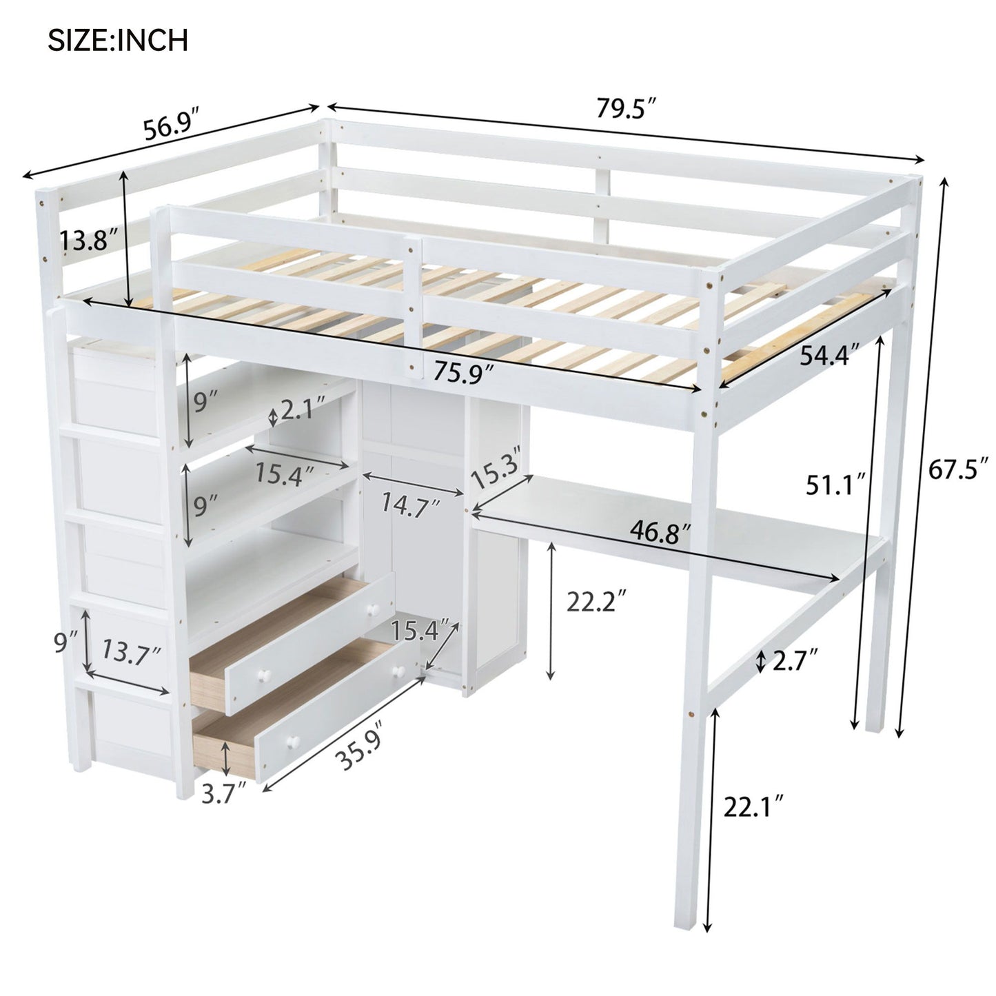 Loft Bed With Built In Wardrobe, Desk, Shelves And Drawers - The Sleep Loft - Online Mattress Showroom NYC