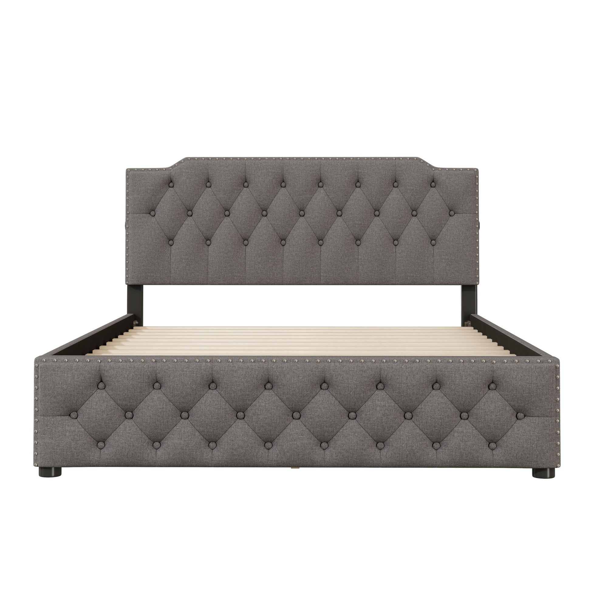 Upholstered Platform Bed With 2 Drawers And 2 Sets Of USB Ports On Each Side, Linen Fabric - The Sleep Loft - Online Mattress Showroom NYC