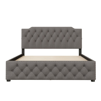 Upholstered Platform Bed With 2 Drawers And 2 Sets Of USB Ports On Each Side, Linen Fabric - The Sleep Loft - Online Mattress Showroom NYC