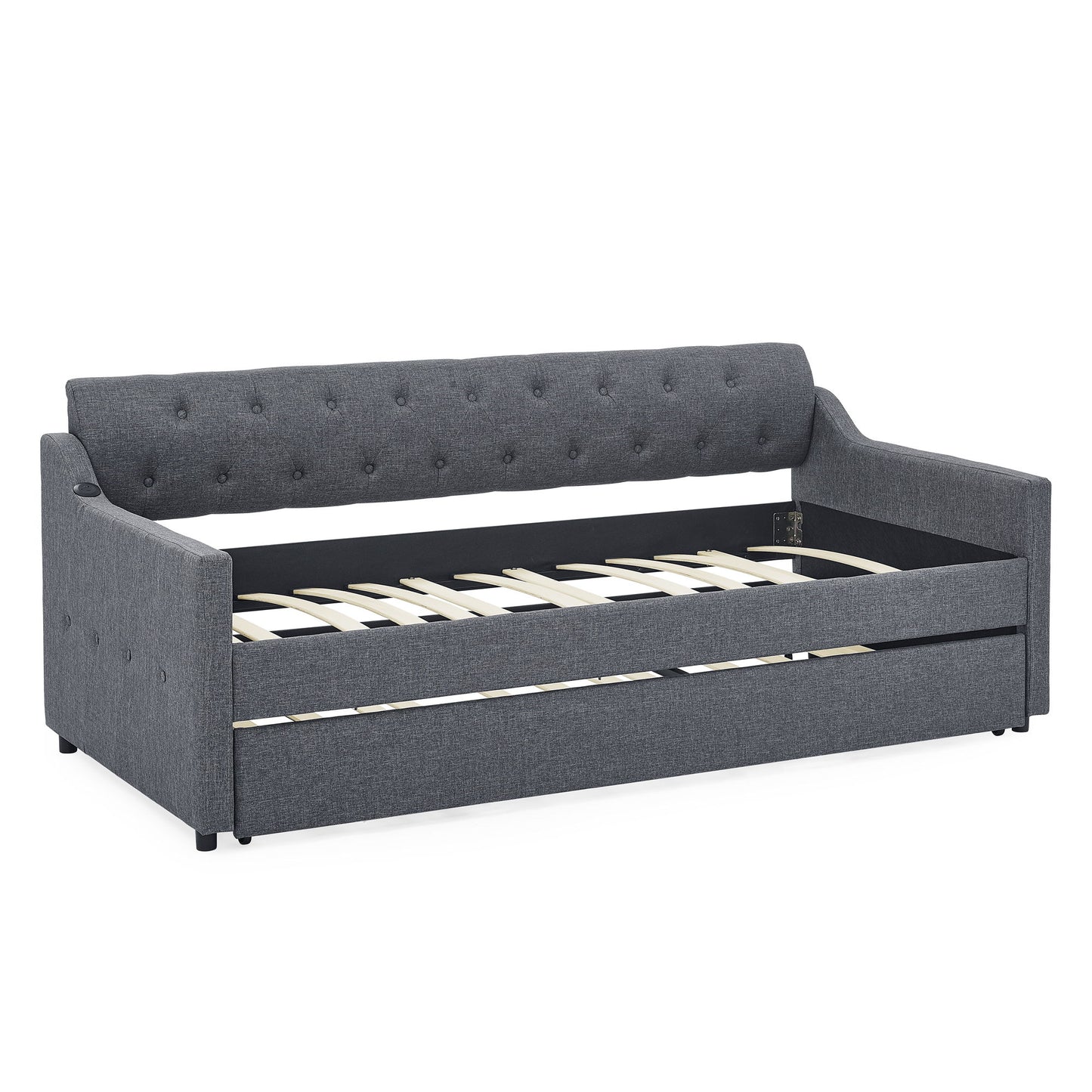 Size Upholstered Daybed With Trundle And USB Charging Armrest - The Sleep Loft - Online Mattress Showroom NYC