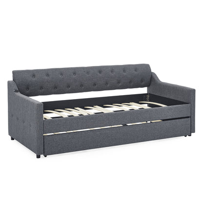 Size Upholstered Daybed With Trundle And USB Charging Armrest - The Sleep Loft - Online Mattress Showroom NYC