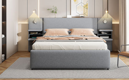Upholstered Platform Bed With Reading Lights, Drawers, Trundle And Shelves - The Sleep Loft - Online Mattress Showroom NYC