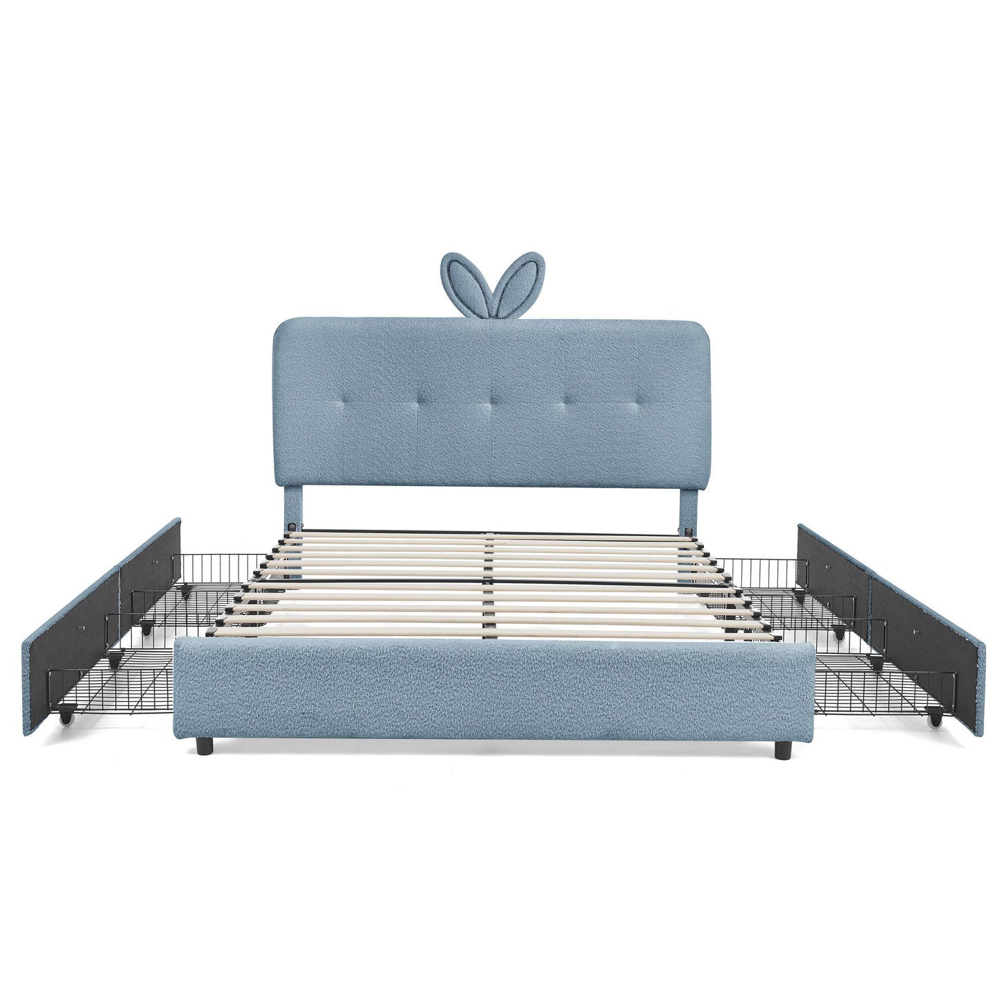 Upholstered Bed With Oversized Rabbit Ear Headboard, LED Lights & 4 Storage Drawers - The Sleep Loft - Online Mattress Showroom NYC