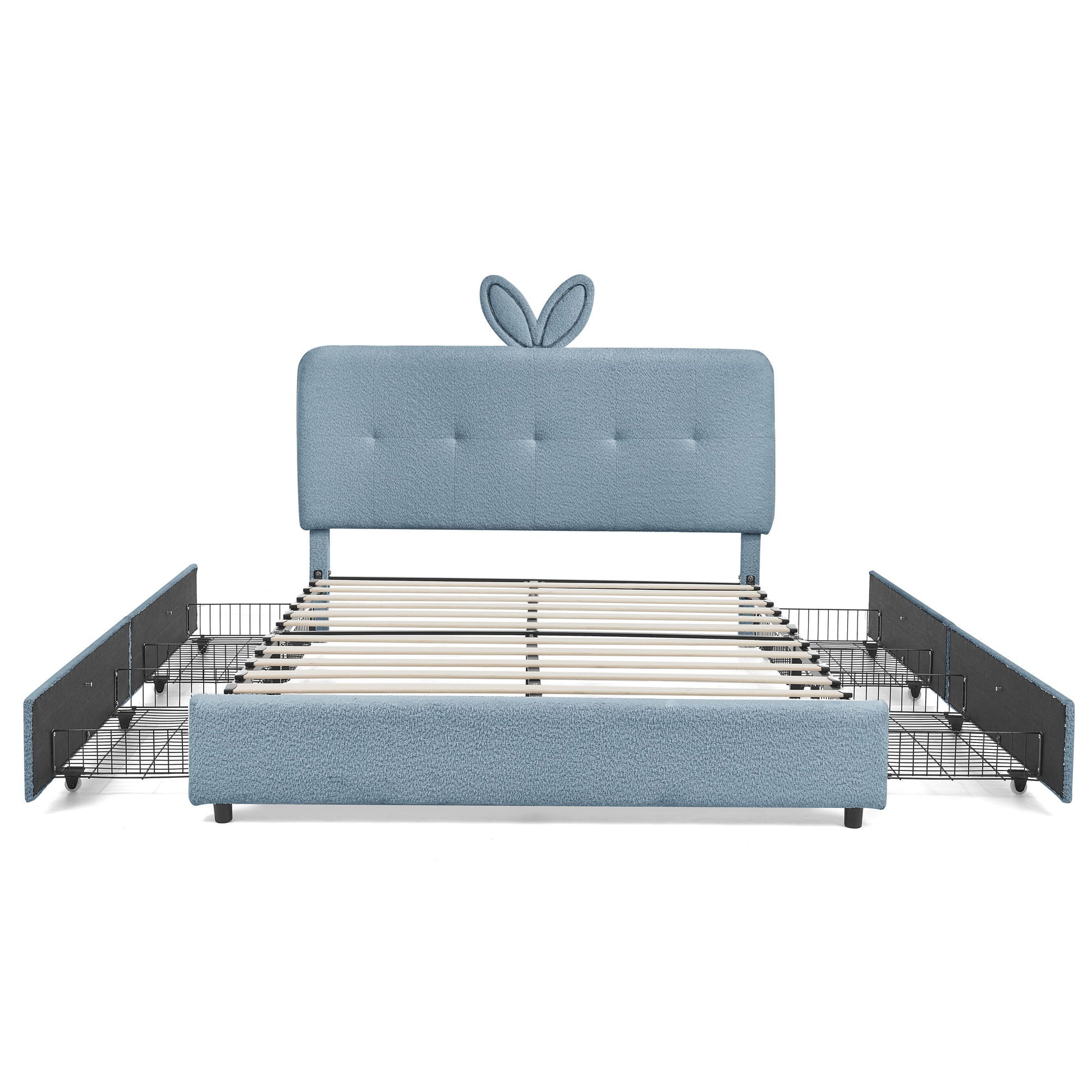 Upholstered Bed With Oversized Rabbit Ear Headboard, LED Lights & 4 Storage Drawers - The Sleep Loft - Online Mattress Showroom NYC