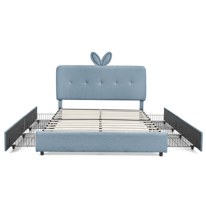 Upholstered Bed With Oversized Rabbit Ear Headboard, LED Lights & 4 Storage Drawers - The Sleep Loft - Online Mattress Showroom NYC