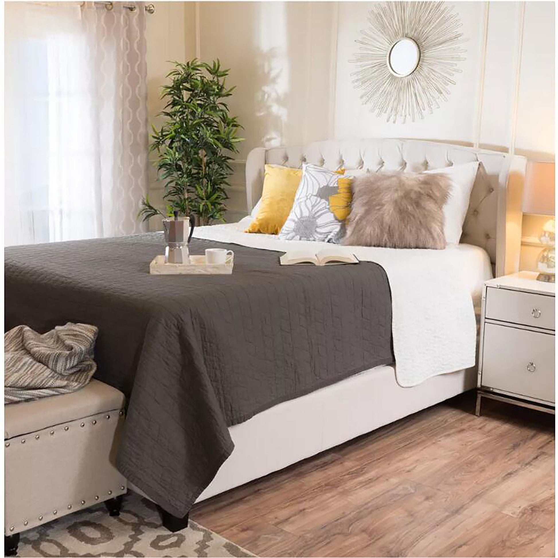 Twilight Fully Upholstered Fabric Wingback Queen Bed - Ivory - The Sleep Loft - Online Mattress Showroom NYC