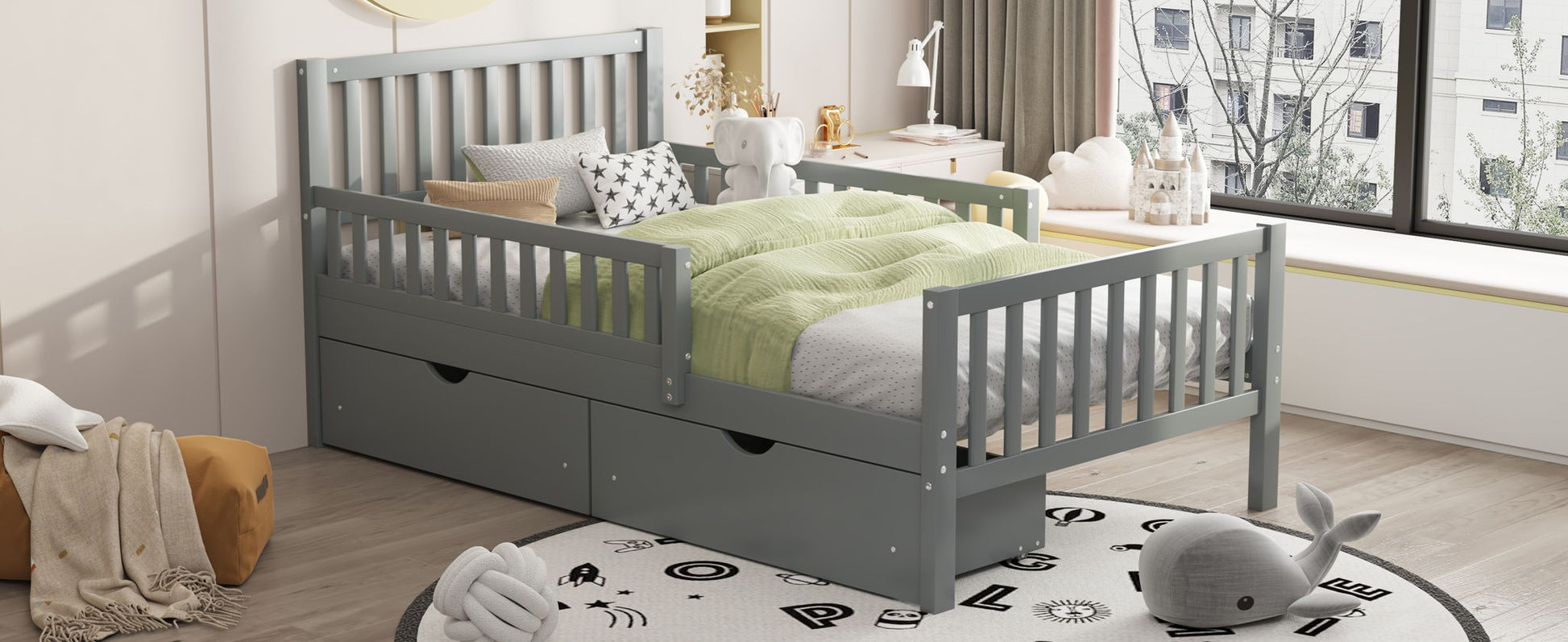 Platform Bed With Guardrails On Both Sides And 2 Storage Drawers - The Sleep Loft - Online Mattress Showroom NYC
