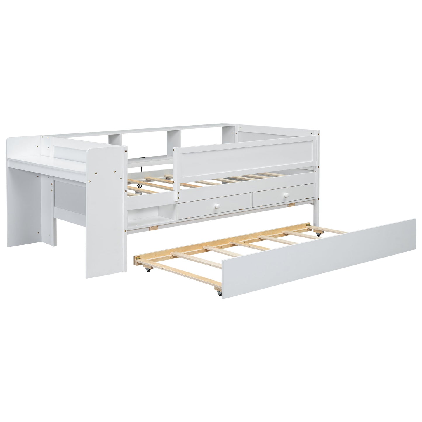 Twin Daybed With Drawers, Trundle, Headboard Storage, Study Desk, And USB Charging Station - White - The Sleep Loft - Online Mattress Showroom NYC