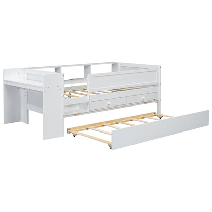 Twin Daybed With Drawers, Trundle, Headboard Storage, Study Desk, And USB Charging Station - White - The Sleep Loft - Online Mattress Showroom NYC