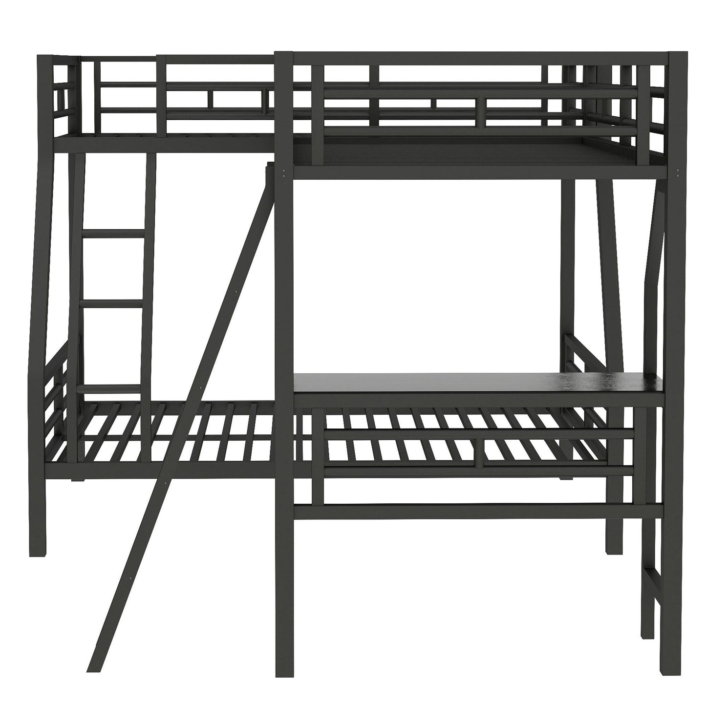 Twin Over Full Bunk Bed With Loft And Desk, L-Shaped Design For 3 Sleepers - Black - The Sleep Loft - Online Mattress Showroom NYC