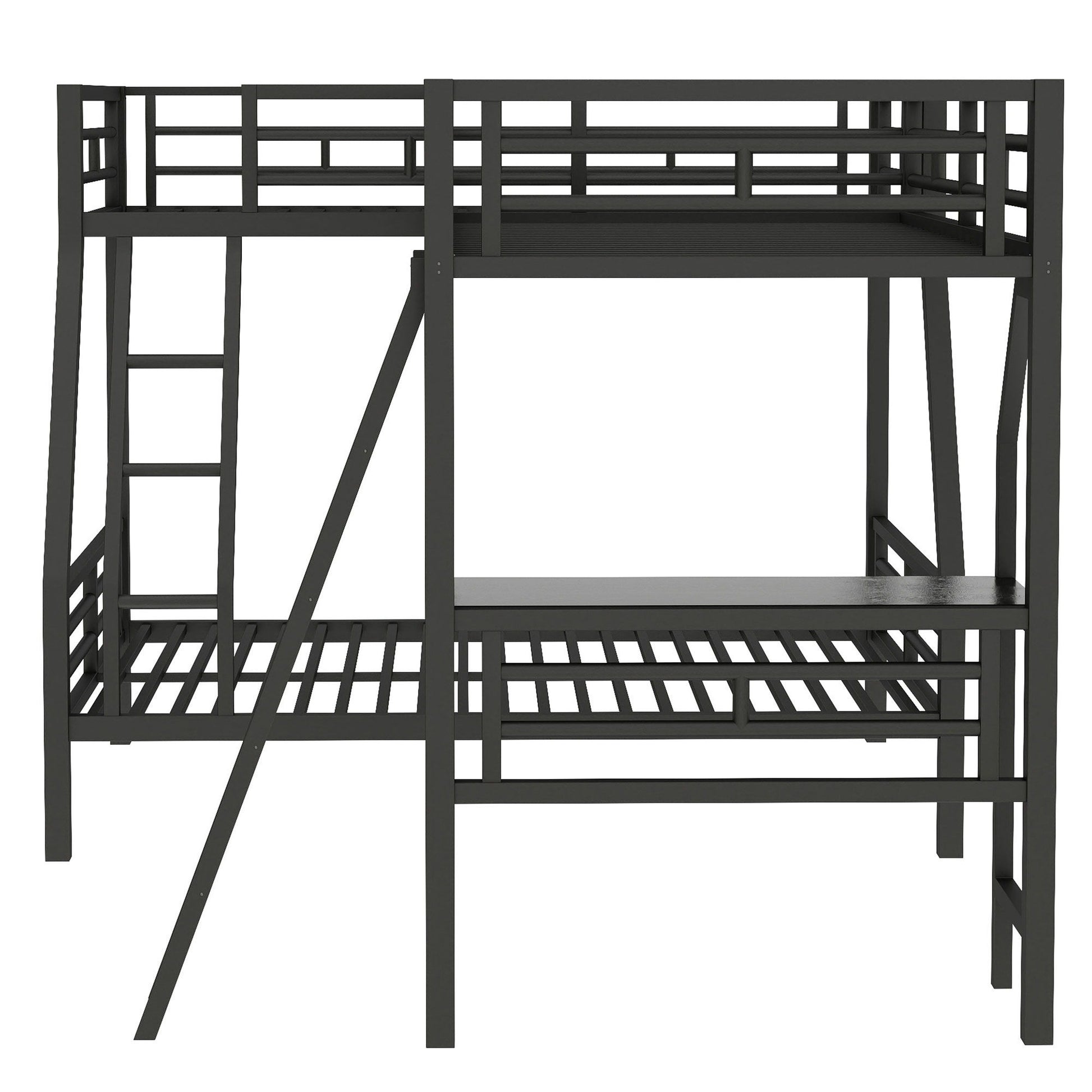 Twin Over Full Bunk Bed With Loft And Desk, L-Shaped Design For 3 Sleepers - Black - The Sleep Loft - Online Mattress Showroom NYC
