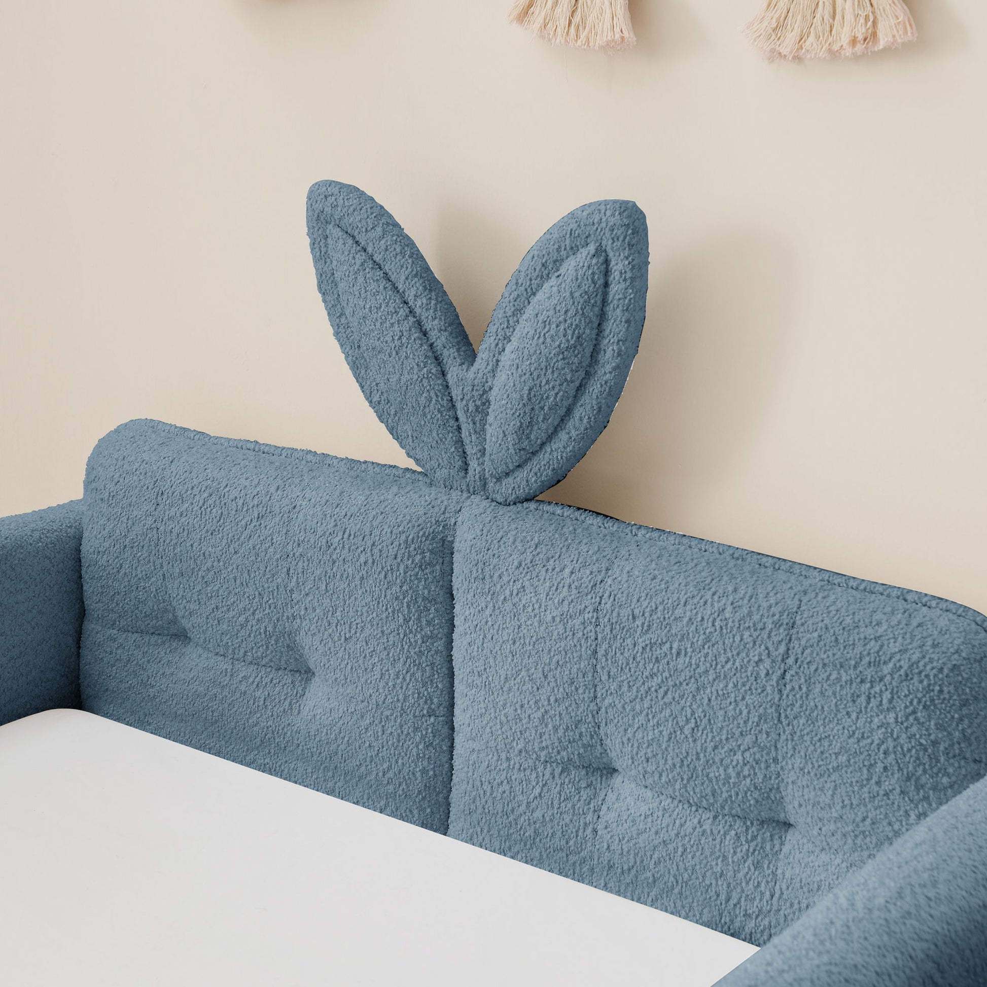 Cute Rabbit Ear Upholstered Platform Bed Frame With Safety Rail - The Sleep Loft - Online Mattress Showroom NYC