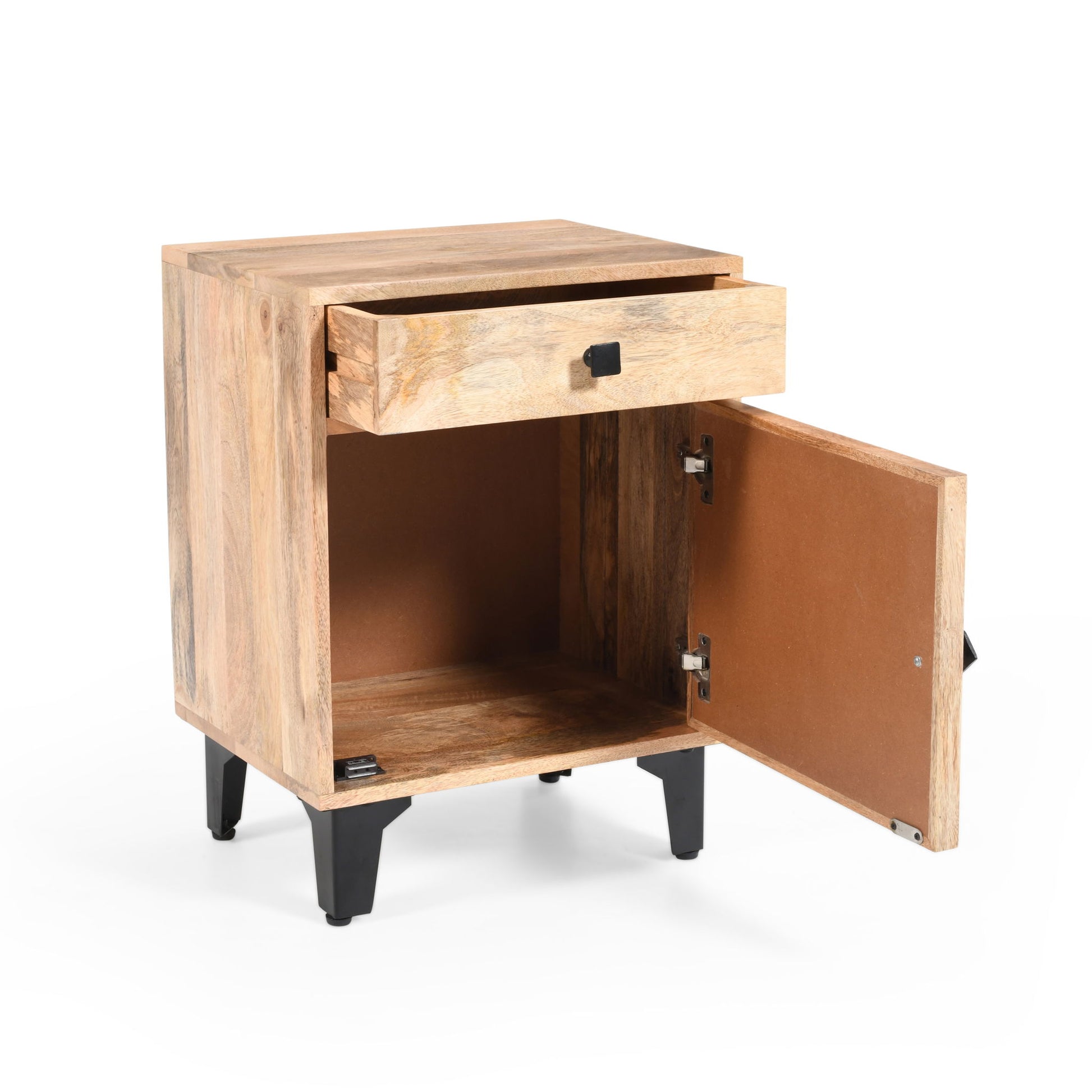 Solid Wood Vintage Nightstand With Handcrafted Detailing - Natural - The Sleep Loft - Online Mattress Showroom NYC