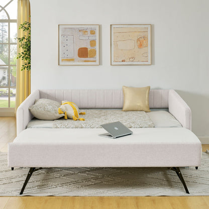 Upholstered Daybed With Trundle With Vertical Stripes - The Sleep Loft - Online Mattress Showroom NYC
