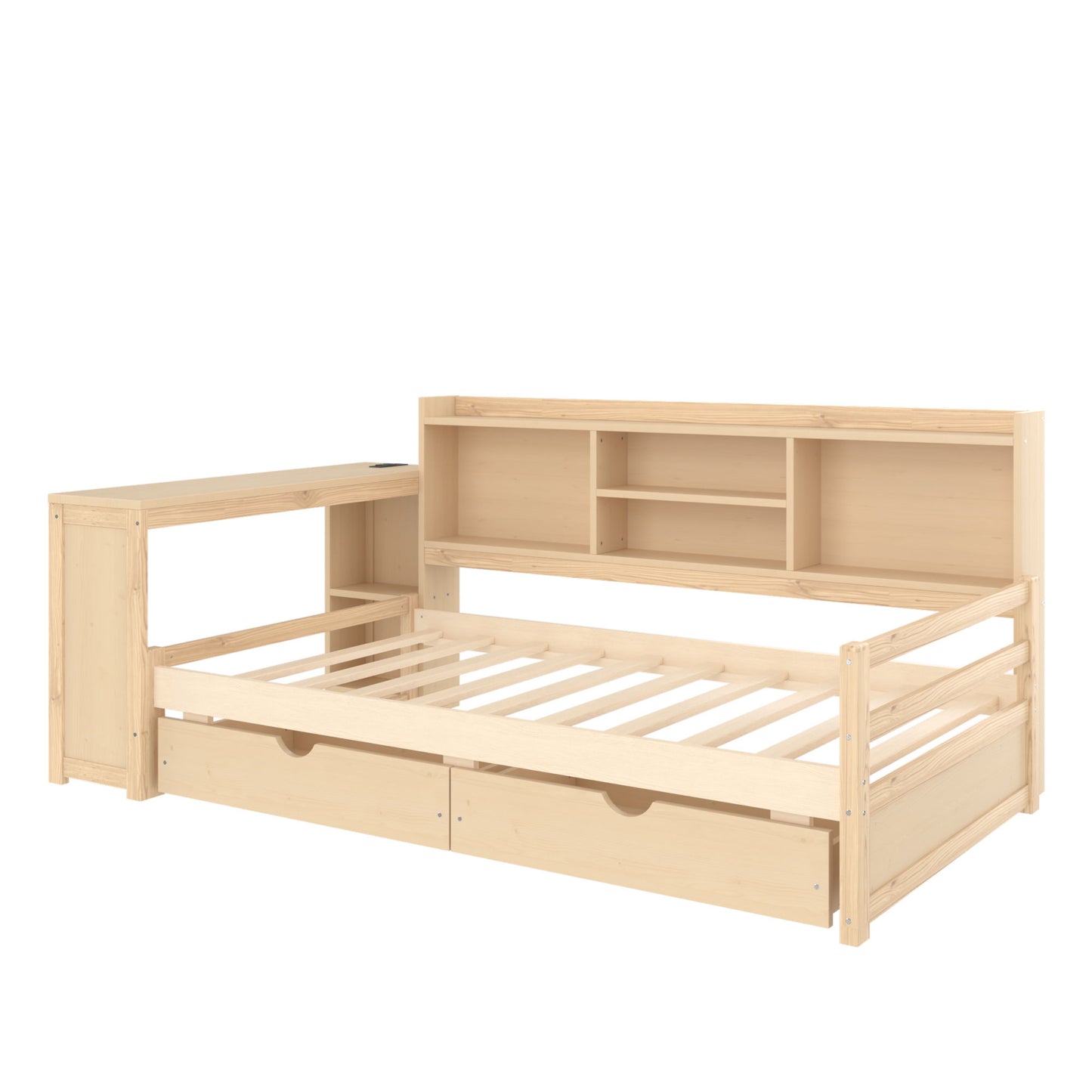 Corner Daybed With Storage Drawers, Desk, Charging Port & Bookcase - The Sleep Loft - Online Mattress Showroom NYC