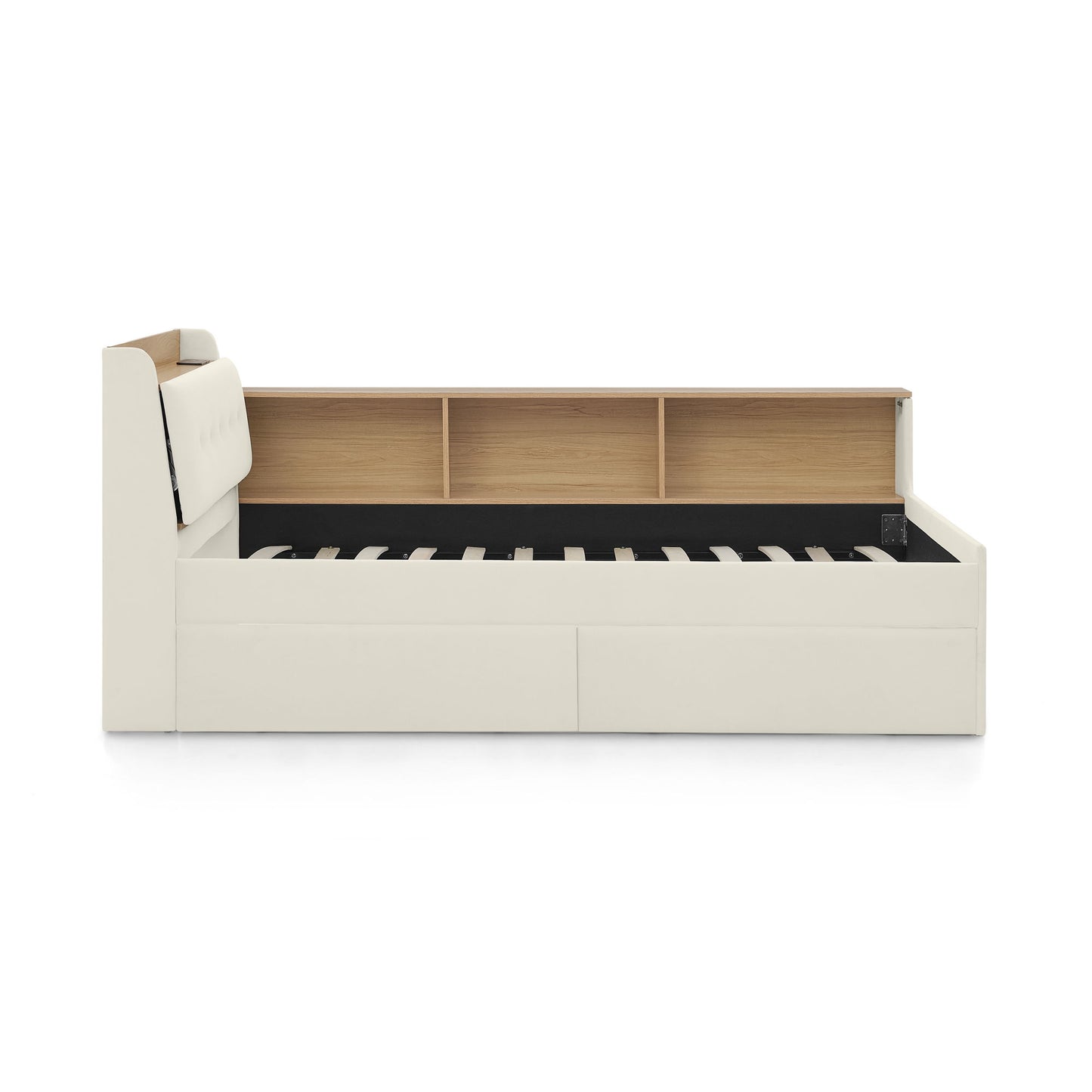 Upholstered Daybed With Storage Headboard, Wireless Charging, LED Lights - The Sleep Loft - Online Mattress Showroom NYC