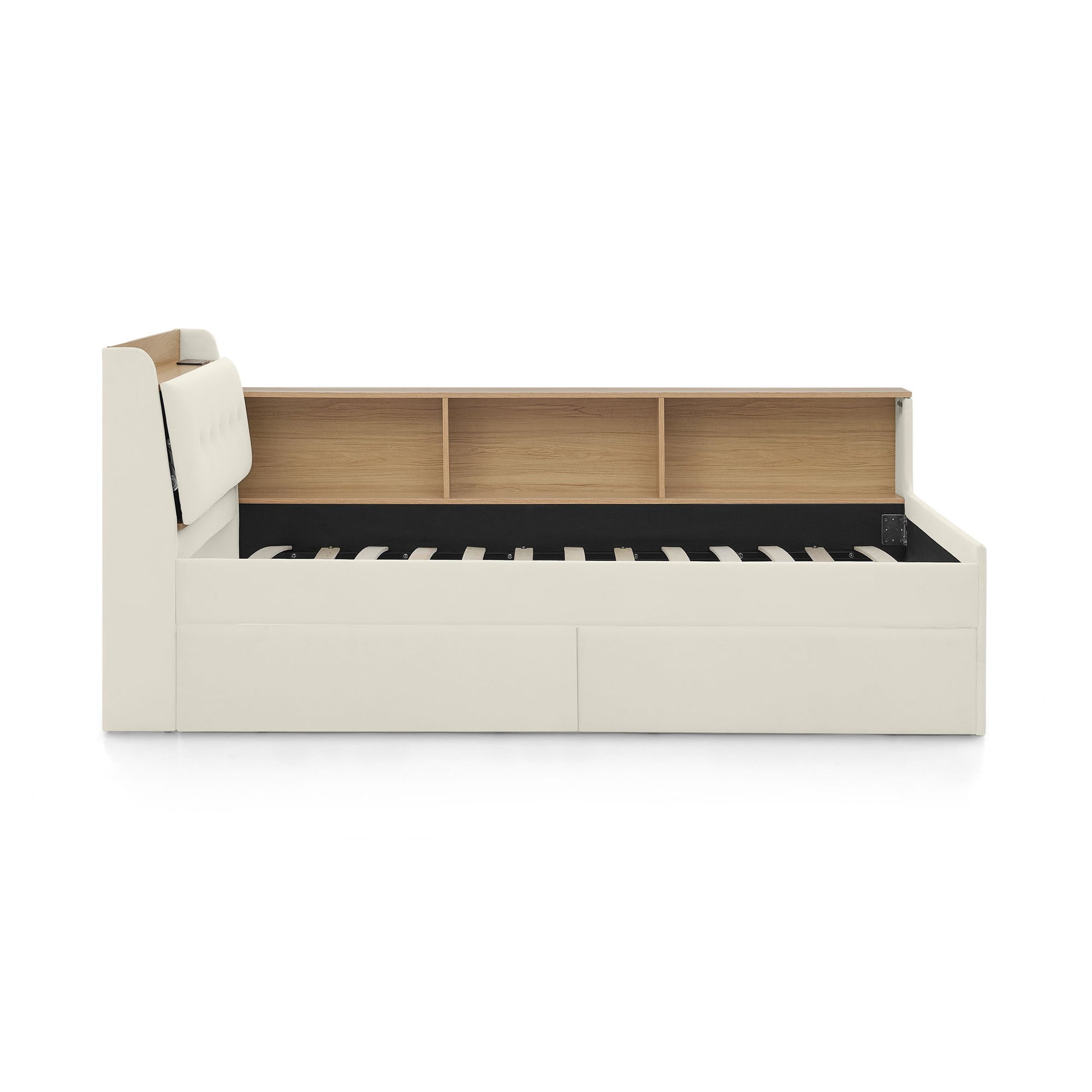 Upholstered Daybed With Storage Headboard, Wireless Charging, LED Lights - The Sleep Loft - Online Mattress Showroom NYC