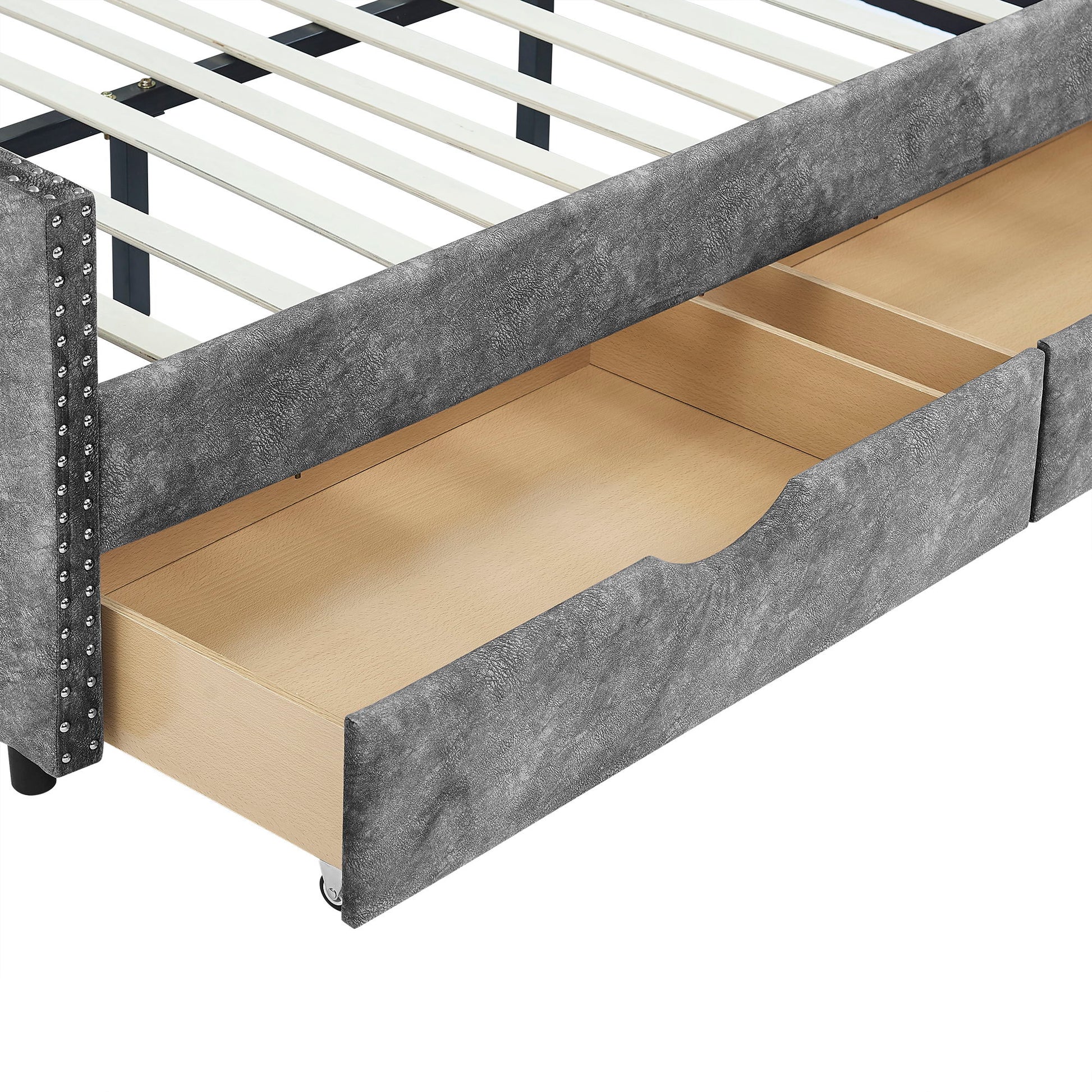 Upholstered Tufted Daybed With Drawers, Waved Arms - The Sleep Loft - Online Mattress Showroom NYC