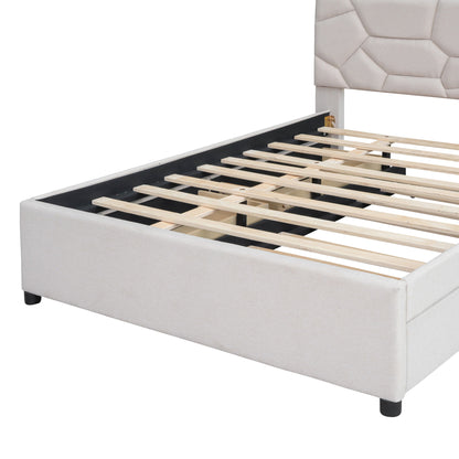 Upholstered Platform Bed With Brick Pattern Headboard And Twin Long Size Trundle - The Sleep Loft - Online Mattress Showroom NYC
