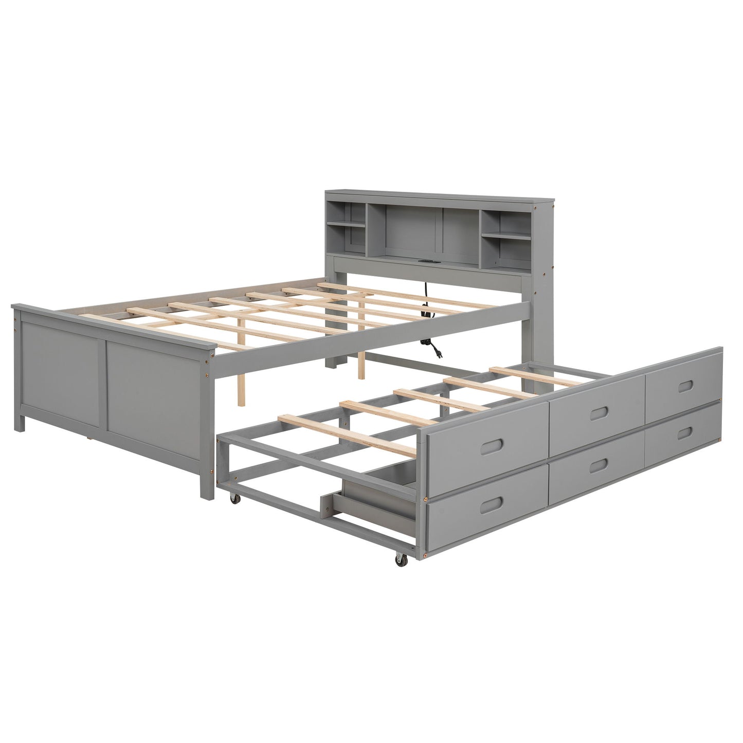 Platform Bed With Storage Headboard, USB, Trundle And 3 Drawers - The Sleep Loft - Online Mattress Showroom NYC