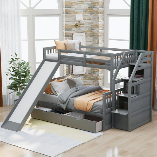 Bunk Bed With Storage Staircase, Slide, Desk, Drawers, And Shelves - The Sleep Loft - Online Mattress Showroom NYC