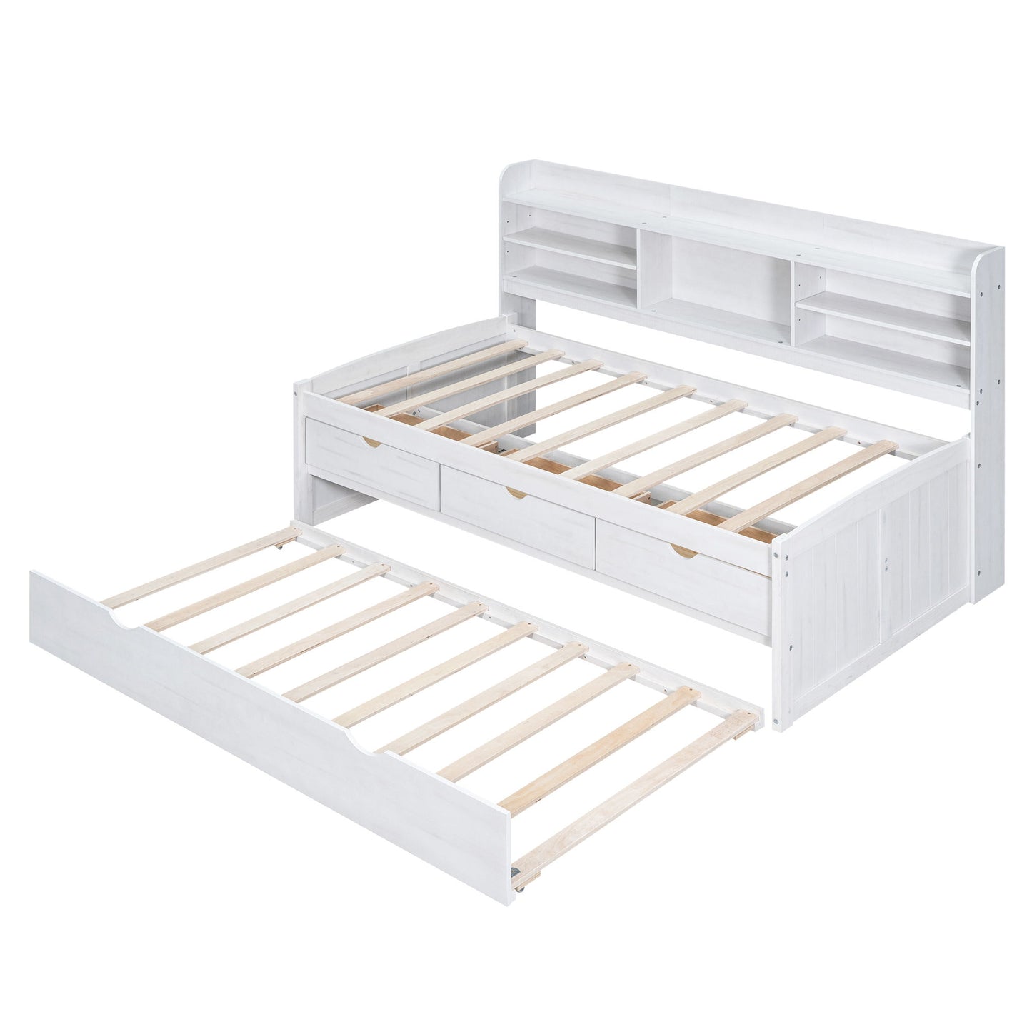 Captain Bed With Built In Bookshelves, 3 Storage Drawers, And Trundle - The Sleep Loft - Online Mattress Showroom NYC