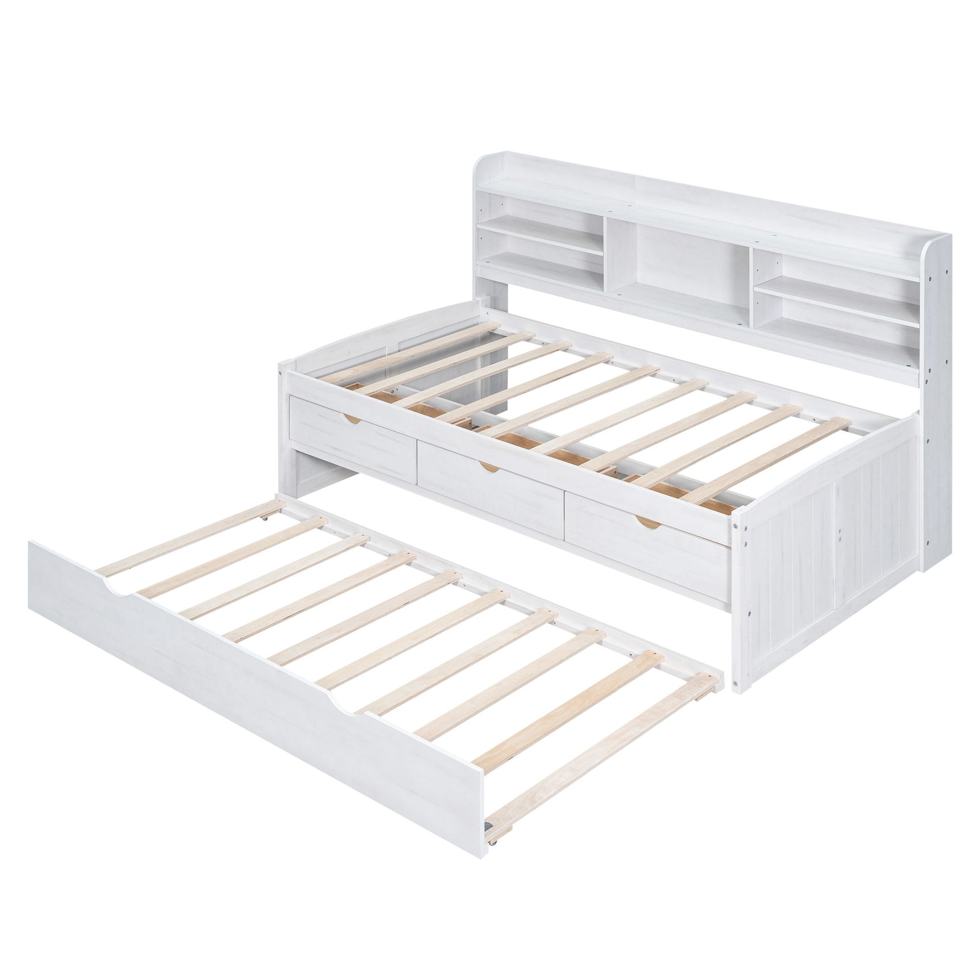 Captain Bed With Built In Bookshelves, 3 Storage Drawers, And Trundle - The Sleep Loft - Online Mattress Showroom NYC