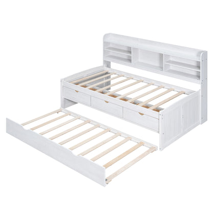 Captain Bed With Built In Bookshelves, 3 Storage Drawers, And Trundle - The Sleep Loft - Online Mattress Showroom NYC