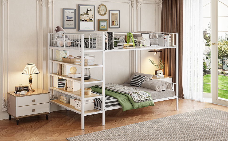 Bunk Bed With 5 Tier Shelves - The Sleep Loft - Online Mattress Showroom NYC