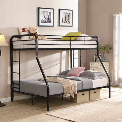 Modern Twin Over Full Metal Bunk Bed With Trundle And Dual Side Ladder And Metal Design - Black / Brown - The Sleep Loft - Online Mattress Showroom NYC